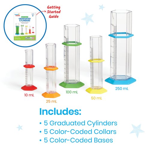 hand2mind Starter Science Graduated Cylinder Set, Science Lab Equipment Kids, Measuring Toys for Kids, Educational Science Kits, Kids Chemistry Set, Science Supplies for Classroom (Set of 5)