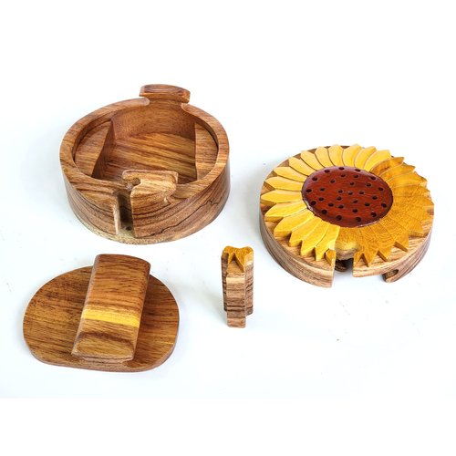 Sunflower - Natural Intarsia Wood Puzzle Box - Handcrafted with Secret Compartment