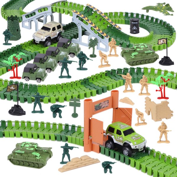 Gifts2U Race Tracks for Kids,Toddler Boy Army Car Tracks Toys with Trucks, Tanks, Aircraft, Christmas Birthday Gifts for Age 3 4 5 6 7 8 Year Old Boys