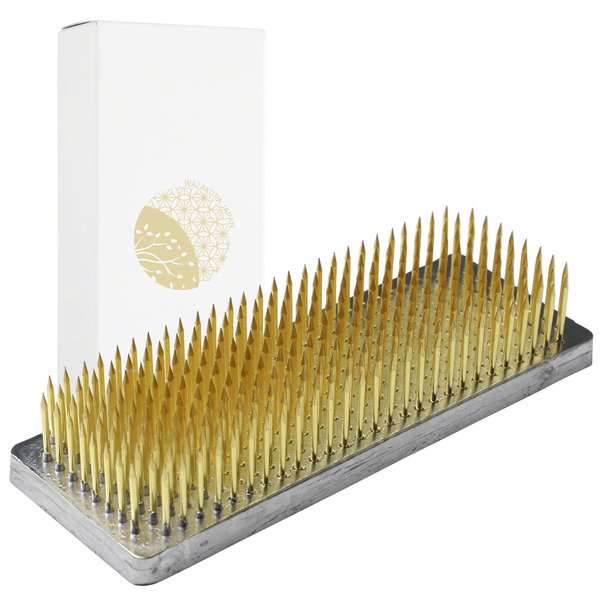 Wazakura Japanese Ikebana Kenzan Long Rectangular Flower Holder 4.7" (120mm), Made in Japan Floral Arranging Pin Frog Tool - (4.7" (120mm) Long Rectangular Brass Kenzan