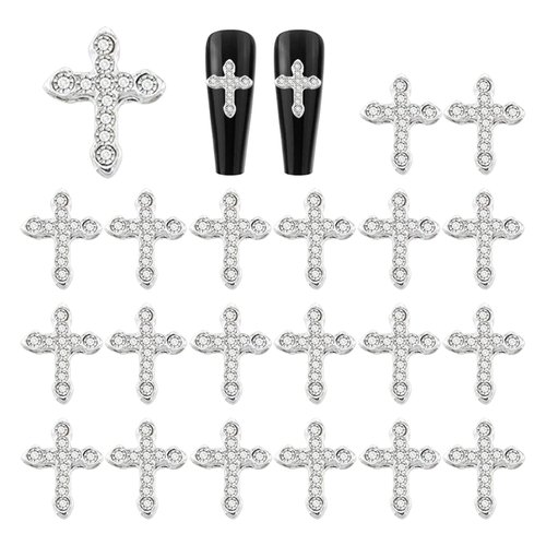 WOKOTO 20pcs Luxury Cross Nail Charms For Nail Art 3d Jewelry Flat Back Crystal Rhinestones Nail Cross Charms For Nails Crystal Cross Nail Art Charms Clear Diamond Cross Nail Jewels Nail 3d Charms