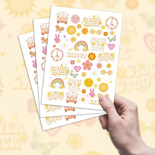 Crazy Night Groovy 70s Temporary Tattoos - 132 Styles | Flower Power Birthday Party Supplies, Good Vibes Smiley Favors, Hippie Party Accessories