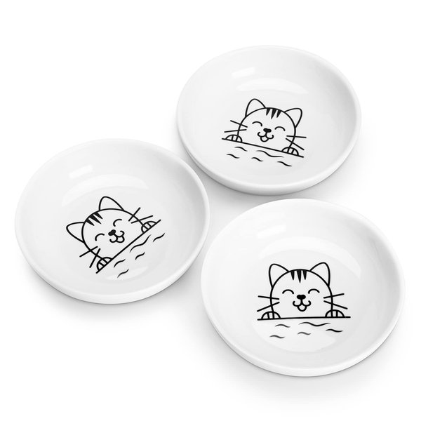 Y YHY Cat Bowls, Cat Dishes 5OZ Cat Food and Water Bowls for Dry and Wet Food 3 Set Wide Dish White Cat Bowl for Indoor Cat, Dog, Kitten, Puppy, Rabbit