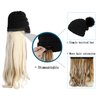 Qlenkay Beanie Hat with Long Wavy Curly Hair Extensions Knit Black Cap Attached 20inch Synthetic Wig Detachable Hairpiece Warm Pom for Women Winter Ginger Blonde Mix Bleach Blonde