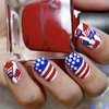 24Pcs Medium Long Press On Nails Independence Day Fake Nails with Blue Red Five-Pointed Star Designs American Flag Acrylic Nail Glossy Artificial Nails 4th July False Nails Holiday Manicure Decoration