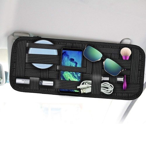 SourceTon 2 Packs Car Sun Visor Organizer, Car Visor Storage Anti-Slip Elastic Woven Board for Sunglass Holder Parking Fuel Card Digital Accessories
