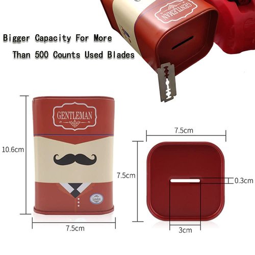 DHinkyoung Safety Razor Blade Disposal Case, Used Double Edge Razor Blade Disposal Container, Gentleman Style Detachable Razor Blade Bank with Red Beard Pattern for Salon and Barber Shop