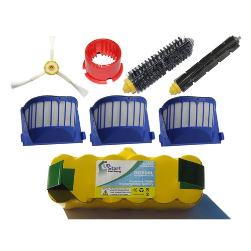 Replacement for iRobot Roomba 595 Pet Series - Kit Includes 1 Battery, 3 AeroVac Filter, 1 Bristle Brush, 1 Flexible Beater Brush, 1 3-Arm Side Brush and 1 Brush Cleaning Tool