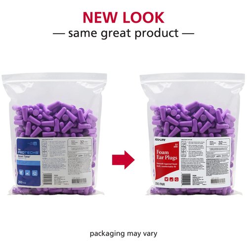 Acu-Life Foam Ear Plugs, 200 Pair for Sleeping, Snoring, Loud Noise, Traveling, Concerts, Construction, & Studying, NRR 32, Purple