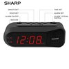 SHARP Digital Alarm Clock – Black Case with Red LEDs - Ascending Alarm Grows Increasing Louder, Gentle Wake Up Experience, Dual Alarm - Battery Back-up, Easy to Use with Simple Operation