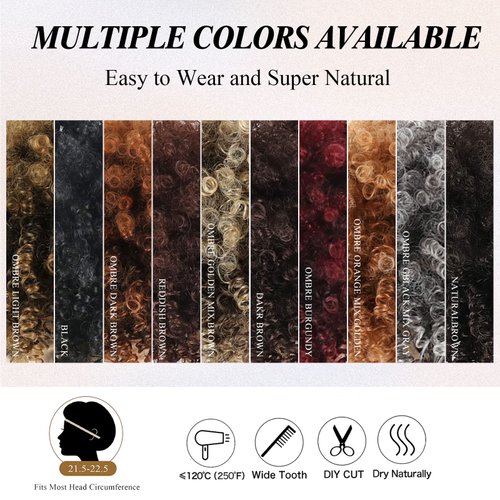 LEOSA Wig Afro Puff Drawstring Ponytail Bun with Bangs Heat Resistant Synthetic Short Kinky Curly Ponytail Updo Hair Extensions with Two Clips,Natural looking Curly Women Hairpieces (#4/613) …