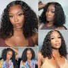 Glueless Bob Wigs Human Hair Pre Plucked Pre Cut Deep Wave Short Curly Human Hair Wigs Wear and Go Glueless Wigs 180% Density Lace Front Wigs for Black Women 4x4 Lace Closure Human Hair Wig 8 Inch