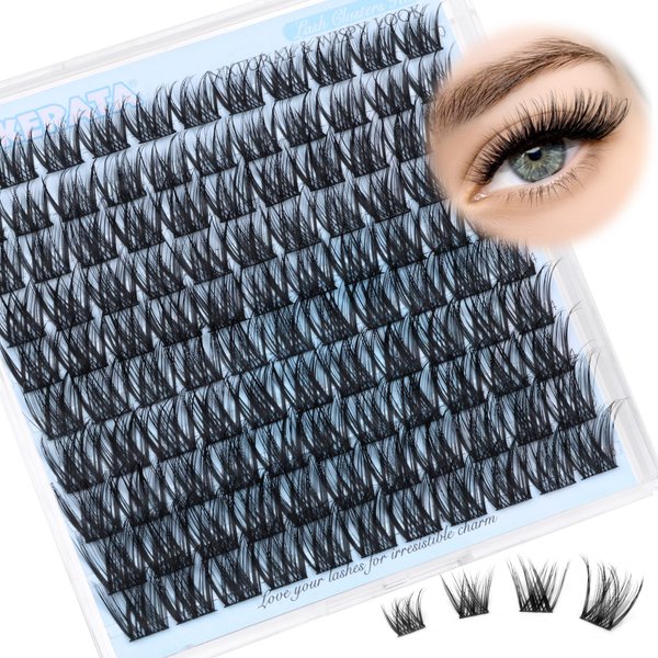 PHKERATA Wispy Lash Clusters Natural Cluster Eyelash Extensions, 110 pcs C Curl Individual Lashes 10-16 mm Mix Length, Reusable Eyelash Clusters with Thin Lash Band