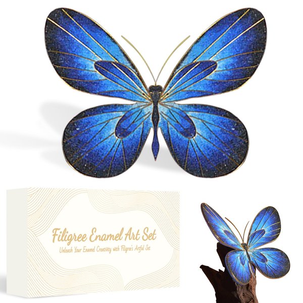 Filigree Enamel Art Painting Crafts Kit, 3D Blue Butterfly Craftwork Decor Gift DIY Crafts Supplies for Adults, Holiday Handmade Home Decor, Christmas Birthday Birthday Gifts, Hobby for Adult Women