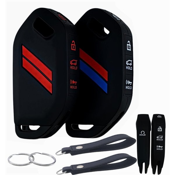 REPROTECTING Silicone Rubber Key Fob Cover Compatible with 2024 2023 Kia Telluride (Black with White/Black with red, 5 Buttons)