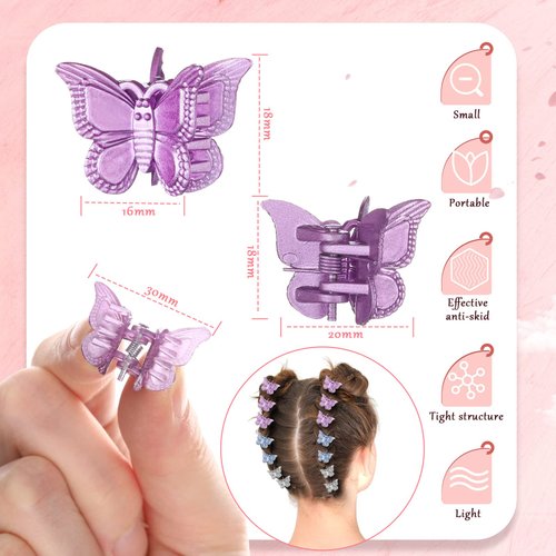 100 Pieces Butterfly Hair Clips Butterfly Clips for Hair 90s Girls Butterfly Clips Mini Hair Clips Butterfly with Box Mini Butterfly Clips Cute Clips Hair Accessories for Women (Blue, Silver, Purple)