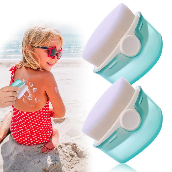 Palksky Sunscreen Applicator for Kids, 2 Pack Sunblock Buddy Brush Set with Protective Caps, Sun Lotion Applicator Sun Cream Brush