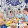 30th Birthday Decorations for Him, Blue and Silver 30th Birthday Party Decorations for Men, Happy Birthday Banner 30th Birthday Balloons Tablecloth Fringe Curtains Hanging Swirls Bday Party Supplies