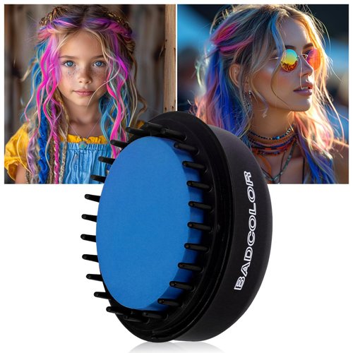 BADCOLOR Blue Hair Temporary Hair Dye Comb For Girls Kids Adults, Washable Hair Chalk Makeup For Halloween Christmas Birthday Cosplay Festival (Blue)