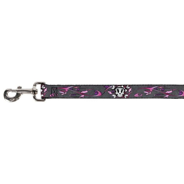 Buckle-Down Pet Leash - Girlie Skull Gray - 4 Feet Long - 1.5" Wide