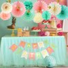 Mint Peach Birthday Party Decorations Mint Green Cream Pink Paper Fans Happy Birthday Banner Circle Dot Garland Baby Shower Bridal Shower Women Grils Mint Birthday Party Decorations