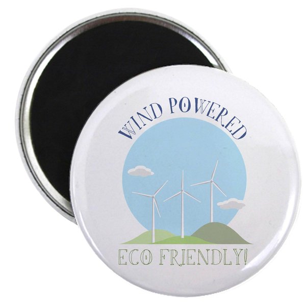 CafePress Wind Powered Eco Friendly Magnets 2.25" Round Magnet, Refrigerator Magnet