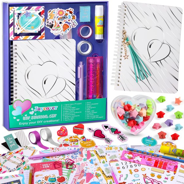 Joycover Journal Set for Girls Ages 8-12, Valentines Day Gifts for Kids Ages 8 9 10 11 12 13 14 Year Old, Journaling Scrapbook Kit and Diary Stationary Set for Tween Girls, DIY Crafts for Teen Girls