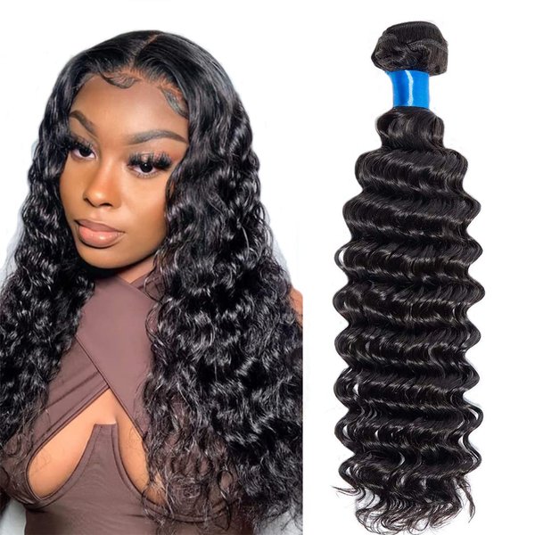 Cranberry Brazilian Virgin Hair Deep Wave One Bundle Unprocessed Virgin Human Hair Extension Deep Curly Hair Weave Natural Color(18 Inch)