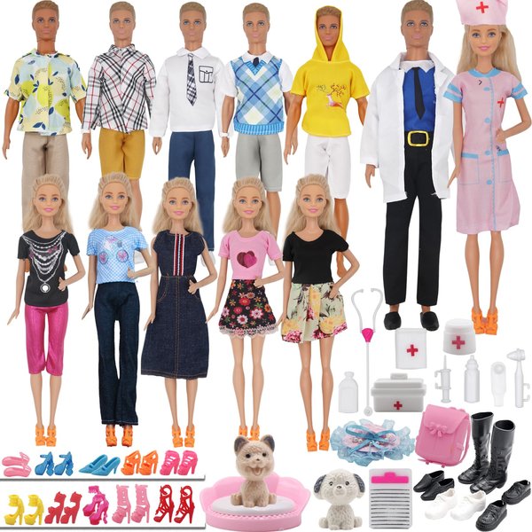 ZTWEDEN 71Pcs Doll Clothes and Accessories for 12 Inch Boy Dolls and Girl Dolls Pet Care Set Includes 25 Wear Clothes Shirt Jeans Suit Shoes Pet Doctor Playset Trolley Backpack for 12'' Boy Girl Doll