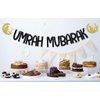 Umrah Mubarak Banner, Muslim Eid Party Decorations, Eid Mubarak Banner, Haji Mubarak Party Decor, Islamic Festival Party Decor Supplies Black Gold