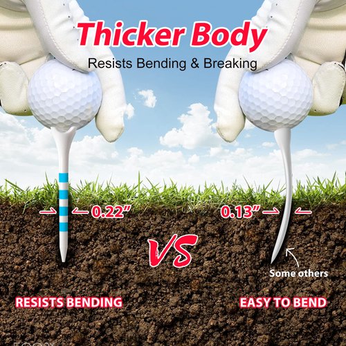 Full Choice Plastic Golf Tees 60 Pack (3-1/4") - Durable, Reduce Friction & Increase Distance, Golf Plastic Tees (White with Orange Strips