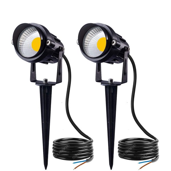 SUNVIE 12W Low Voltage Landscape Lighting (AC/DC 12V) Waterproof Landscape Lights Ultra Warm Pathway Walls Trees Flags Outdoor Spotlights with Spike Stand (2 Pack)