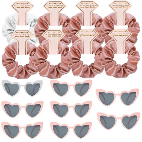 Satin Bridesmaid Scrunchies Bachelorette Hair Ties Set of 8 sunglasses Bridal Shower No Damage Hairties ideas Gift for Wedding Party Favors Bridesmaid Proposal Gifts (White & Rose Gold)