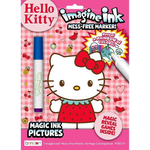 Hello Kitty 16 Page Imagine Ink Coloring Book with Mess Free Marker, Full Size, Bendon 59014