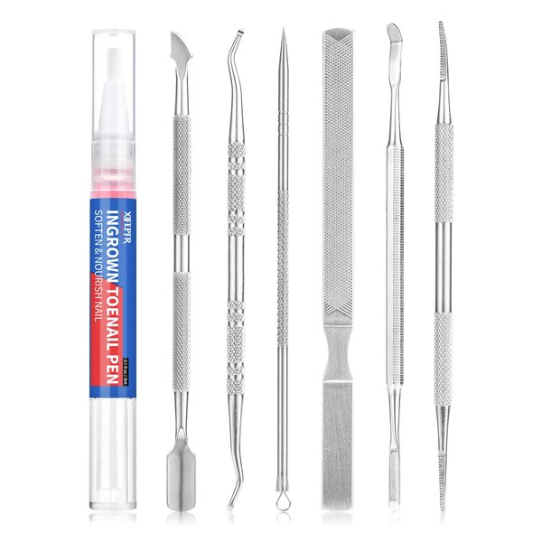 XIFEPFR 7pcs Ingrown Toenail Tools, Ingrown Toenail Removal Kit with Ingrown Toenail File and Lifters, Ingrown Toenail Treatment, Professional Stainless Steel Manicure Pedicure Tools Set