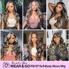 Recomtic Highlight Glueless Wigs Human Hair Pre Plucked Pre Cut Wear and Go 5x5 HD Lace Closure Wigs Honey Blonde Body Wave Lace Front Wigs Human Hair for Women 180% Density 24Inch