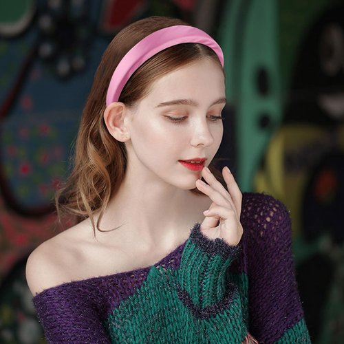 Atoden Pink Headband Padded Headband Satin Headbands Thick Headbands Plain Head Band Hair Bands Hair Accessories for Women Girls