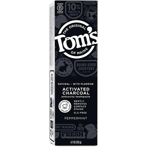 Tom's of Maine Activated Charcoal Whitening Toothpaste with Fluoride, Peppermint, 4.7 oz. 3-Pack (Packaging May Vary)