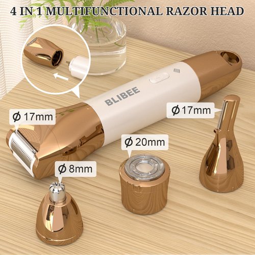 BLIBEE Bikini Trimmer & Hair Clippers for Women - Waterproof Electric Razor and 4 in 1 Bikini Shaver Set, Deluxe Hair Trimmer, Wet/Dry Body Shaver for Nose Eyebrows Beard Pubic Hair, White