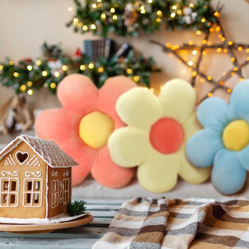 Sratte 3 Pcs Flower Pillows Flower Shaped Throw Pillow Cute Daisy Flower Pillow Flower Seating Cushions for Adults Kids Home Bedroom Sofa Chair Couch Decor (Multicolored,16")