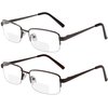 Yogo Vision Reading Glasses Set of 2 Bifocal Half Rim Metal Glasses for Reading Quality Spring Hinge Readers Men and Women +2