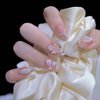 Rchovsam Medium Length Press On Nails Square Fake Nails Butterfly and Flowers Glue on Nails Ribbons with Pearls Glitter Stick on Nails for Womens Girls