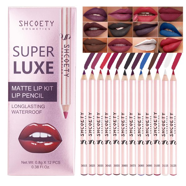 Domality 12 Colors Matte Lip Liner Pencil Set, 12Pcs Creamy Nude Lip Liner, Smooth Long Lasting Waterproof High Pigmented Lip Makeup Pencil