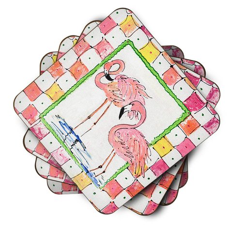 Caroline's Treasures 8077FC Bird - Flamingo Foam Coaster Set of 4 Set of 4 Cup Coasters for Indoor Outdoor, Tabletop Protection, Anti Slip, Mouse pad Material