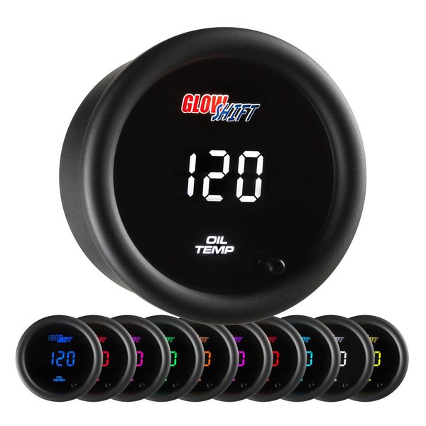 GlowShift 10 Color Digital 300 F Oil Temperature Gauge Kit - Includes Electronic Sensor - Multi-Color LED Display - Tinted Lens - for Car & Truck - 2-1/16" (52mm)