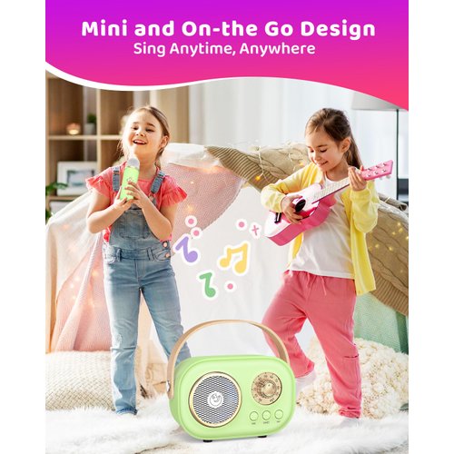 Mini Karaoke Machine with 2 Wireless Microphones,Portable Bluetooth Karaoke Machine for Kids Toys Gifts Boys Girls 3 4 5 6 7 8 9 10 11 12+ Years Old Home Party Birthday Karaoke Fun Set-Green