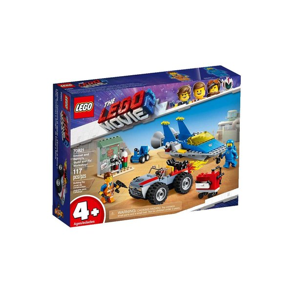 LEGO The Movie 2 Emmet and Benny’s ‘Build and Fix’ Workshop; 70821 Action Car and Spaceship Play Transportation Building Kit for Kids (117 Pieces)