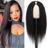 DMS V Part Wig Human Hair Wigs for Black Women Kinky Straight V Part Wig 12A Virgin Hair No Lace Upgrade U Part Human Hair Wigs Full Head Clip in Half Wig V Shape Wigs (16inch)