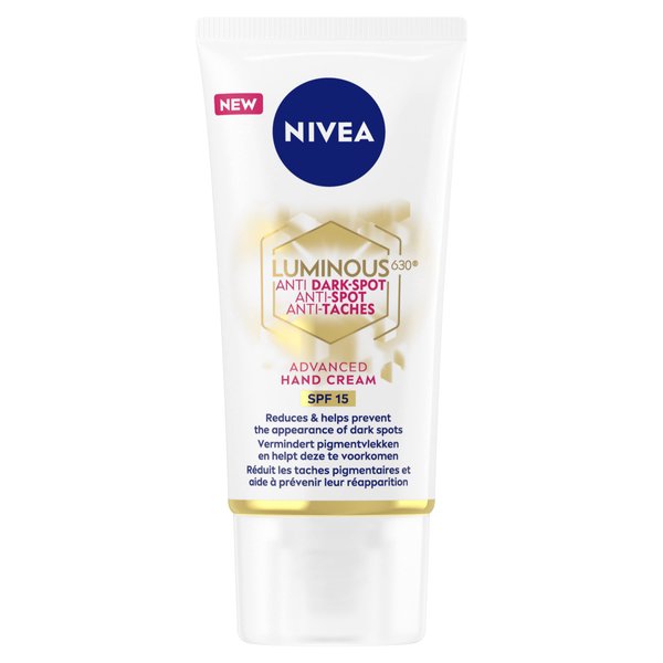 NIVEA LUMINOUS 630 Creme para mãos antimanchas escuras avançado (50 ml), creme para clarear a pele enriquecida com ácido hialurónico, creme para mãos nutritivo para pele luminosa