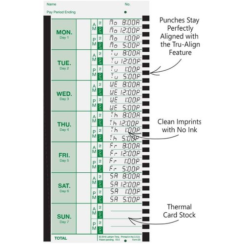 Lathem E8100 Time Clock Cards, For use with 800P Time Clock, One Sided, 4" x 9", 100 per Pack